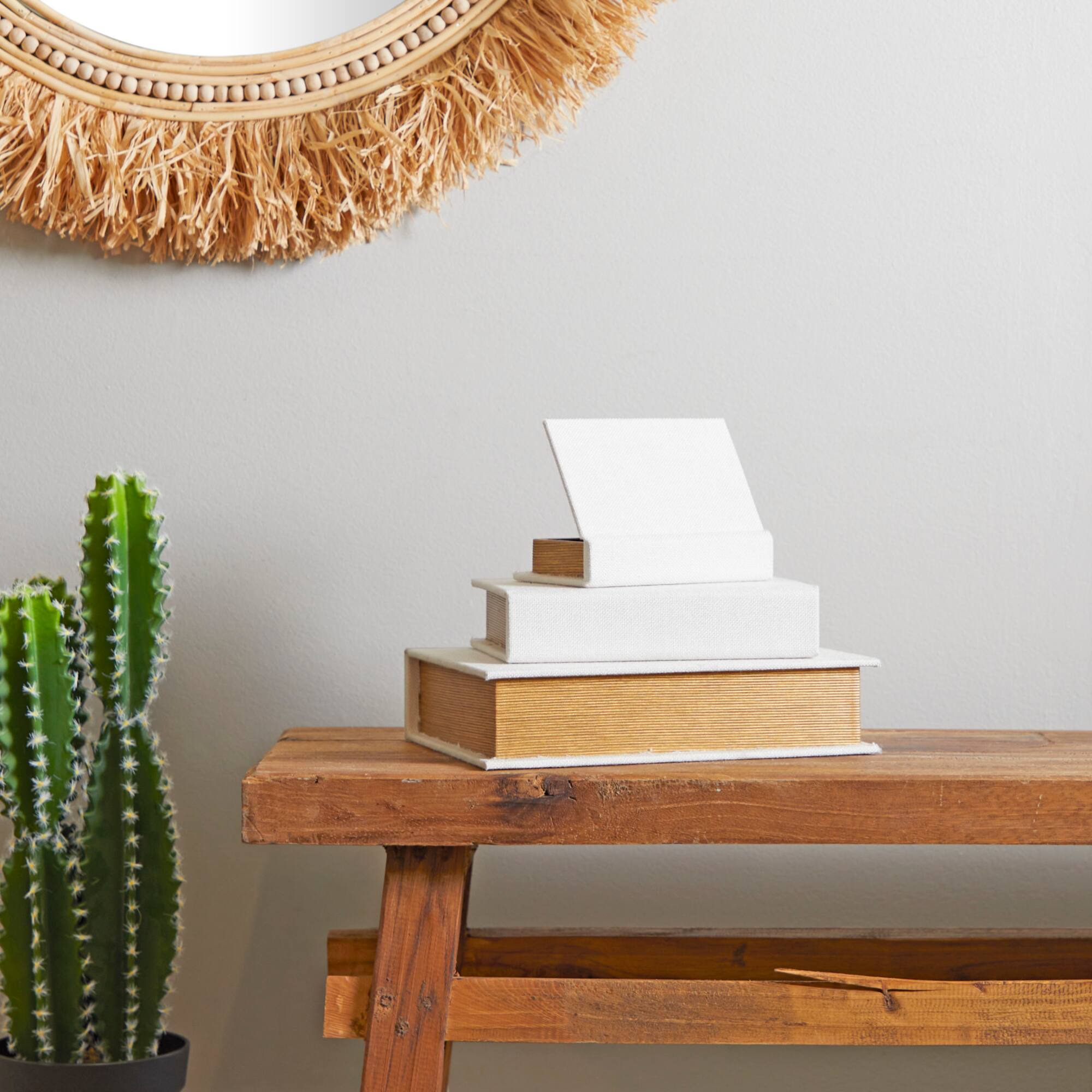 White Linen Faux Book Box Set